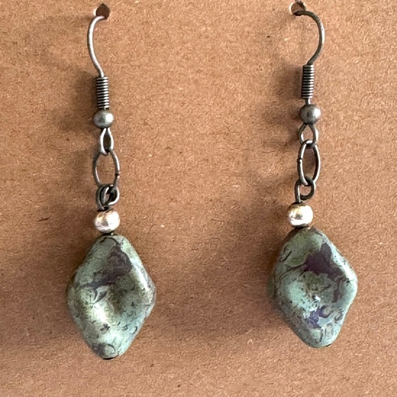 New Green Picasso Twist Earrings with Antique Silver Hooks #375 - Picture 6 of 6